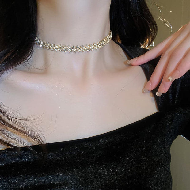 Beautiful Silver Love Heart/Silver Full Diamond Fashion Necklace
