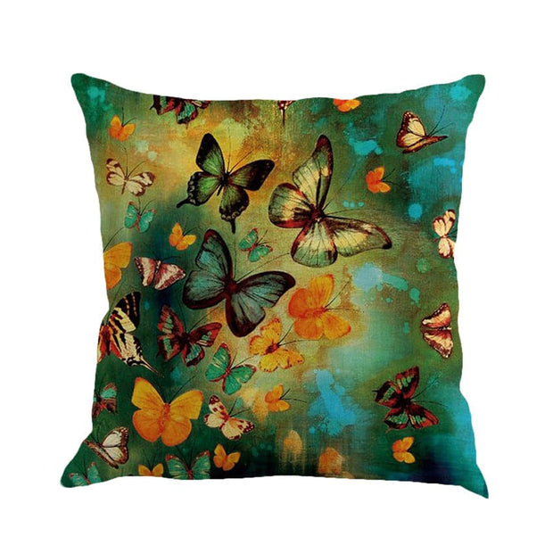 Creative Colorful Butterfly Pattern Linen Pillow Cover