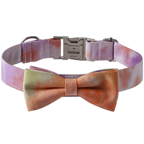 New Cotton Tie-dye Pet Collar Alloy Buckle + Bow::FREE SHIPPING!!