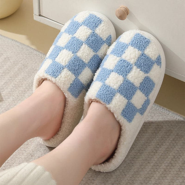 Winter Cotton Checkerboard Print Men And Women Slippers - FREE SHIPPING!
