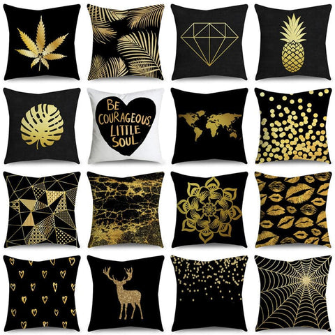 Black & Gold Polyester Pillow Cover