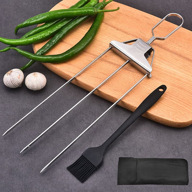 Kebab Master 3-Prong Skewer Stainless Steel Non-stick Needles::FREE SHIPPING!!