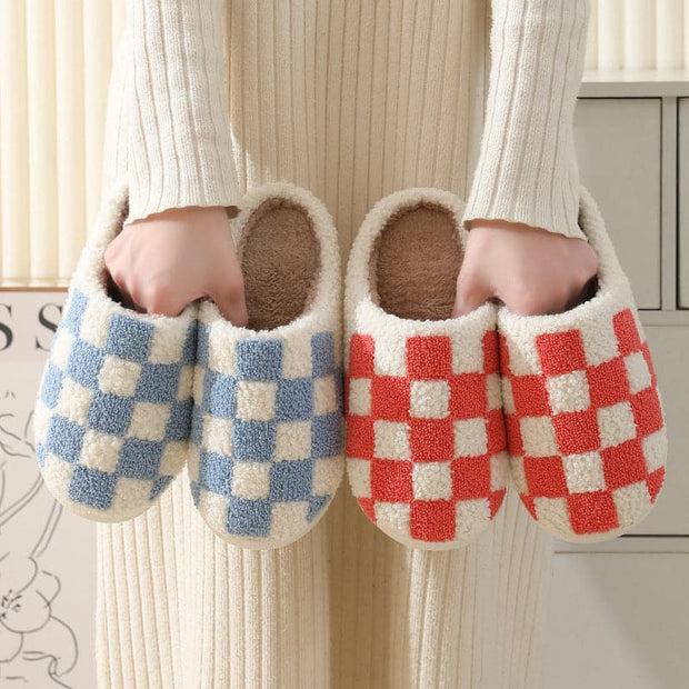 Winter Cotton Checkerboard Print Men And Women Slippers - FREE SHIPPING!