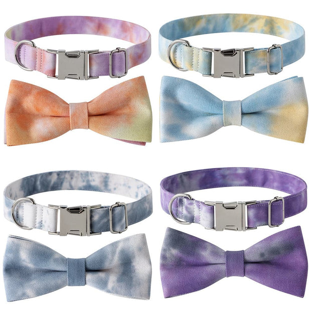 New Cotton Tie-dye Pet Collar Alloy Buckle + Bow::FREE SHIPPING!!