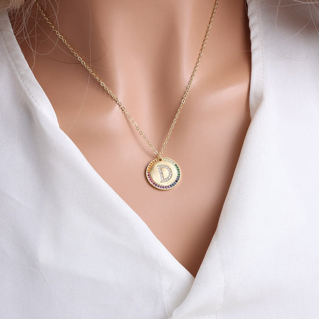 Gold English Letter Round Necklace