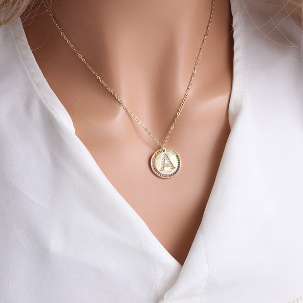 Gold English Letter Round Necklace