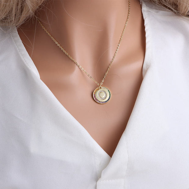 Gold English Letter Round Necklace