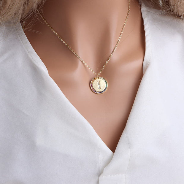 Gold English Letter Round Necklace