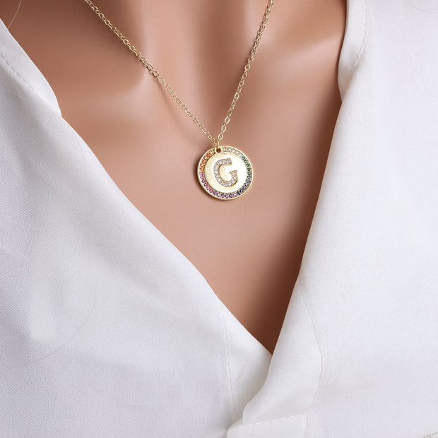 Gold English Letter Round Necklace