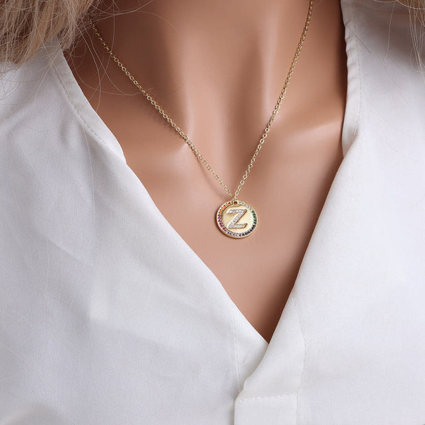 Gold English Letter Round Necklace