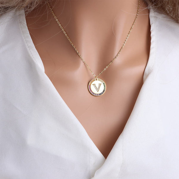 Gold English Letter Round Necklace