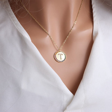 Gold English Letter Round Necklace