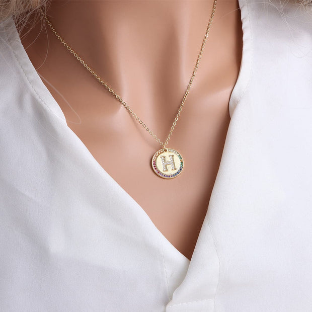 Gold English Letter Round Necklace