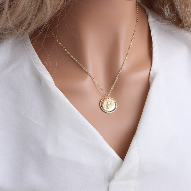 Gold English Letter Round Necklace