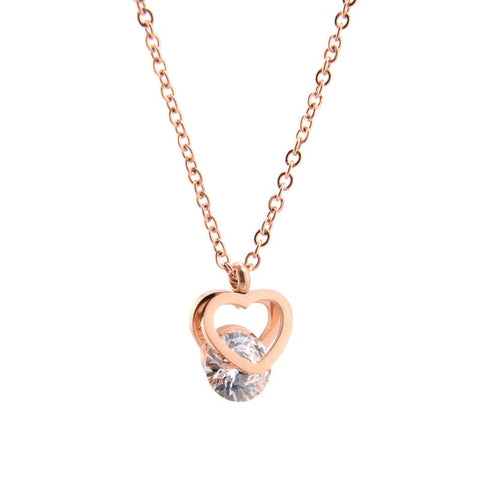 Women's Diamond-embedded Love Rose Gold Necklace - Titanium Steel