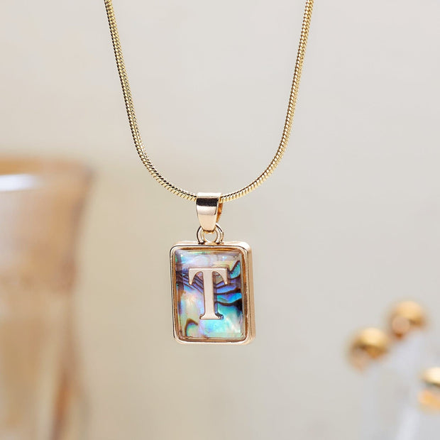 26 Letter Square Necklace Colorful Shell Luminous Pendant Chain Necklace For Women Temperament Ladies Jewelry