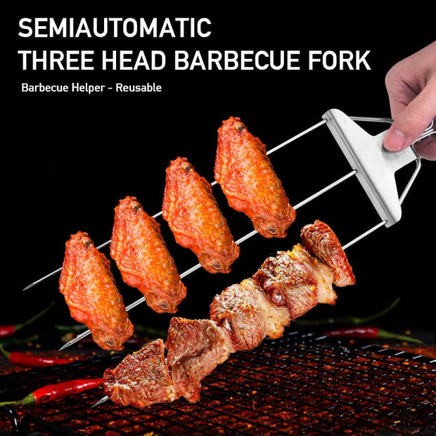 Kebab Master 3-Prong Skewer Stainless Steel Non-stick Needles::FREE SHIPPING!!